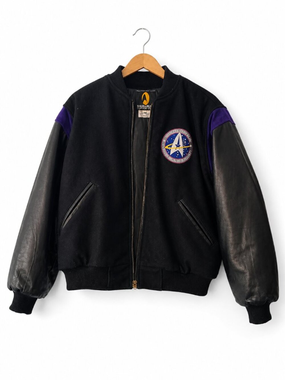 Vintage 1997 Star Trek Varsity Jacket Starfleet Embroidered Leather Sleeve S